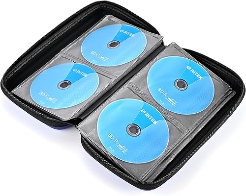 Miniatura 34 de alavisxf xx Funda para CD, funda protectora de EVA para 48 unidades, Blu-ray y DVD, portátil, con cremallera, soporte para CD, organizador de