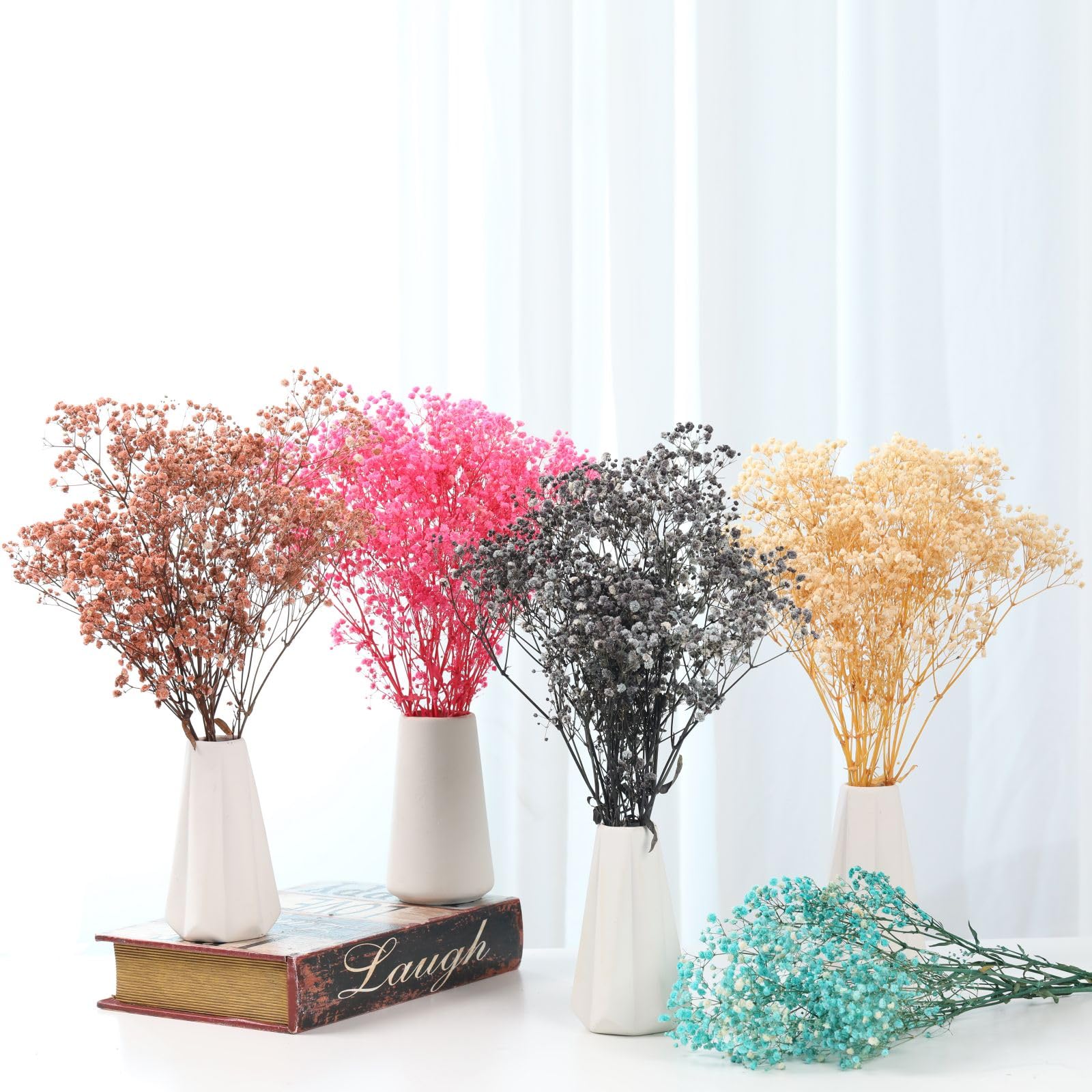 Trockenblumen-Blumenstrauß, 43,2 cm, über 2500 elfenbeinfarbene Trockenblumen, natürliche Schleierkraut-Zweige für Hochzeit, Tischvase, Dekoration, DIY-Kranz, Blumen, Herbst, Erntedankfest,