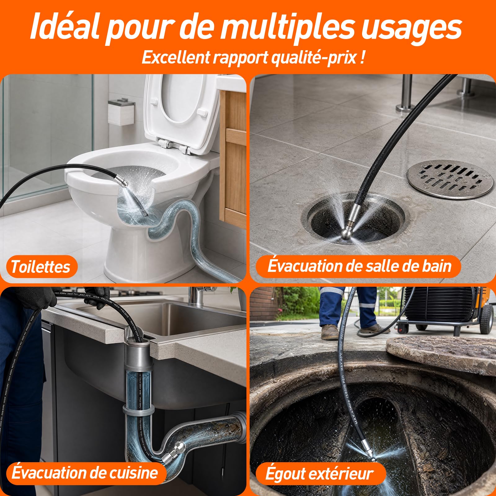 30M Deboucheur Canalisation Haute Pression Pour Karcher K2-K7