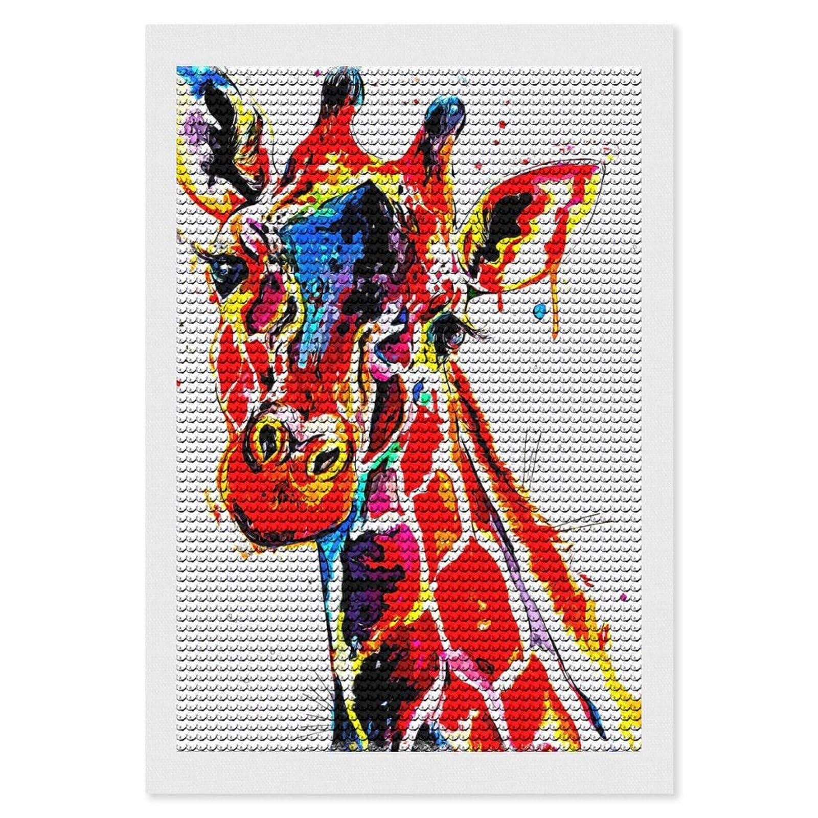 Junmoney Giraffe Diamond Painting Canvas Kit 8"x12", Adhesive Canvas, Christmas Gift, Full Kit Included, Thoughtful Present