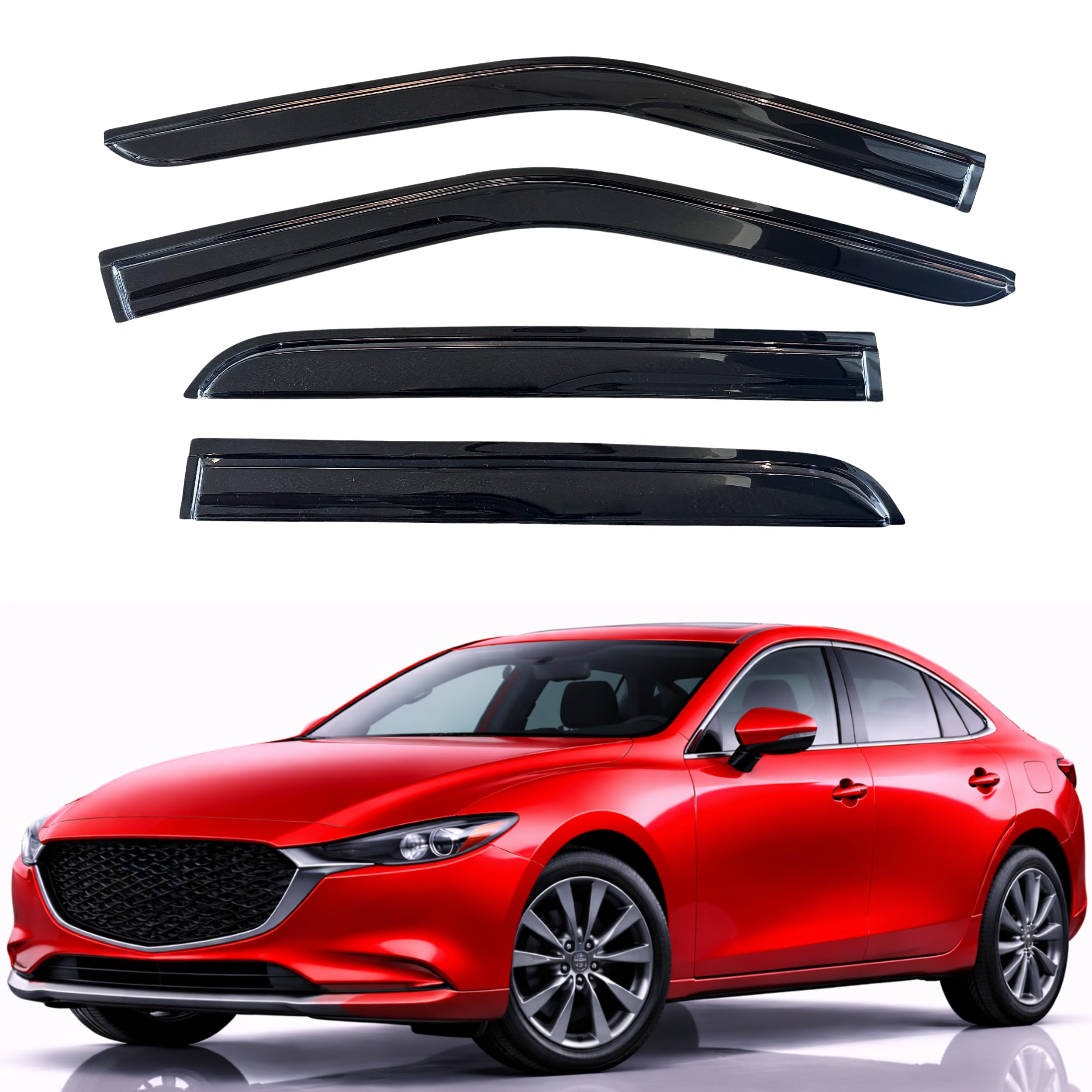 KPY Rain Guards Fit for 2019-2024 Mazda 3 Sedan, Out-Channel Window Visors Vent Wind Deflectors 4PC, Car Accessories for 19-24 Mazda 3 Sedan (Excludes Hatchback)