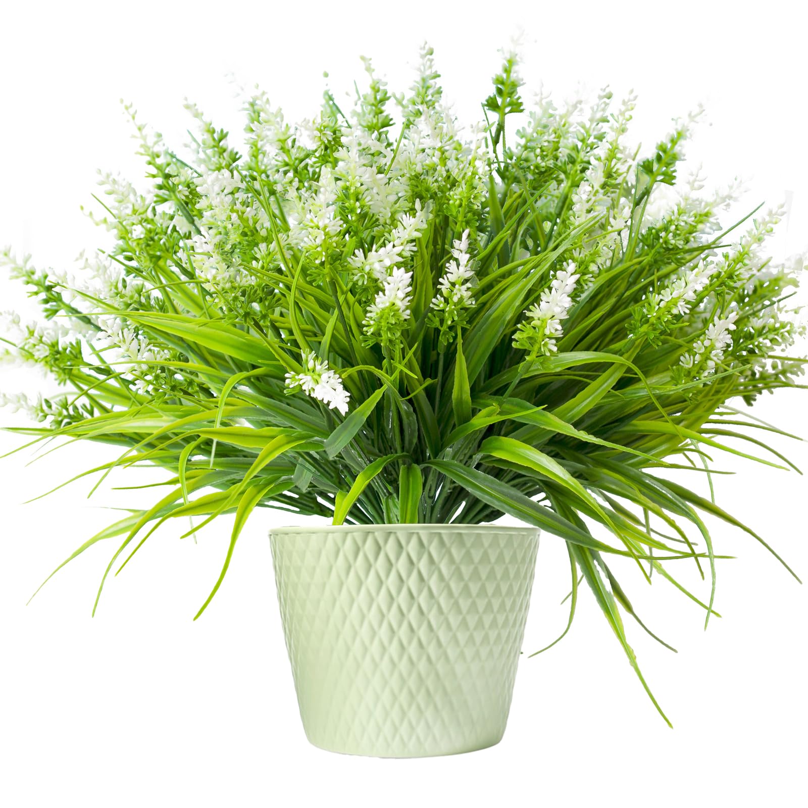 Fegat 12 Bundles Artificial Lavender Flowers Outdoor, UV Resistant Faux Plants for Garden Planters, Window Boxes & Patio, Weatherproof White Fake Flowers for Home, Balcony & Outdoor Decor