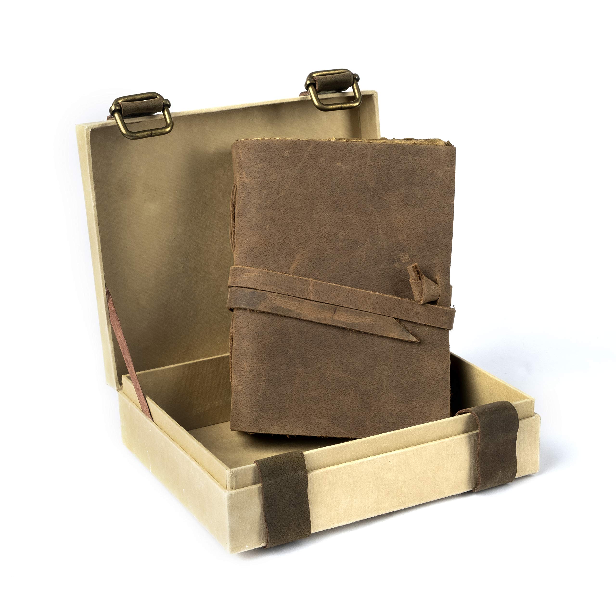 Leather Journal - Vintage Leatherbound Journal - Antique Handmade Deckle Edge Vintage Paper Leather Bound Journal- Gift Box - Book of Shadows Journal