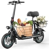 Electric Scooter with Seat, 550W Motor, 18.6MPH Top Speed, 20 Miles Range, Adults Electric Scooter with Large Storage Basket for Pets Dogs and Items,C1S-V1