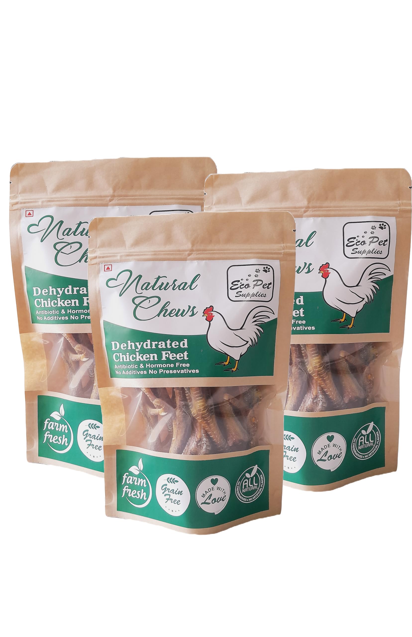 Dehydrated Chicken Feet for Dog Tasty & Healthy Pet Treats 100 Gm (Combo Pack of 3), All Life Stages, Dry Food