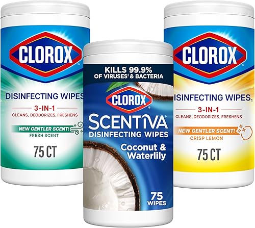 Miniatura 9 de Clorox Scentiva Toallitas desinfectantes, lavanda y jazmín, pomelo y azahar, y coco y nenúfar, 75 unidades cada uno, paquete de 3