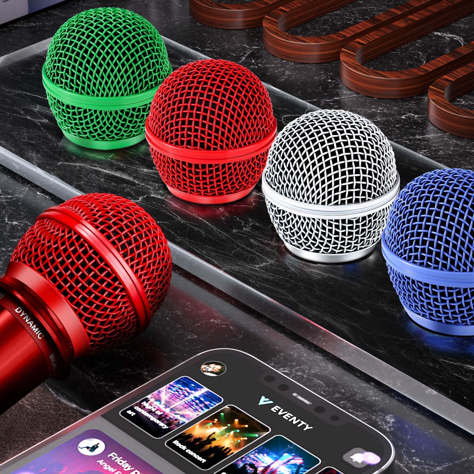 Facmogu 4PCS Beta58A Mesh Microphone Heads, Microphone Head Replacement, Microphone Grille Ball Head With Inner Foam, Beta 58A Steel Wireless Mic Head Cover, Round Microphone Head Grill - Mulitcolor