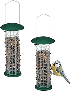 Relaxdays Vogelfutterstation 2er Set, zum Aufhängen, Futtersäule für Wildvögel, H x D: 31 x 10 cm, Metall, grün/Silber product image