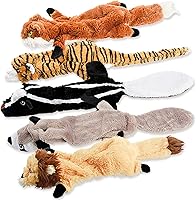 FIREOR No Stuffing Plush Dog Squeaky Toys - 5 Pack Woodland Animals Raccoon Squirrel Tiger Fox Lion for Small Medium Large Breed Chewers