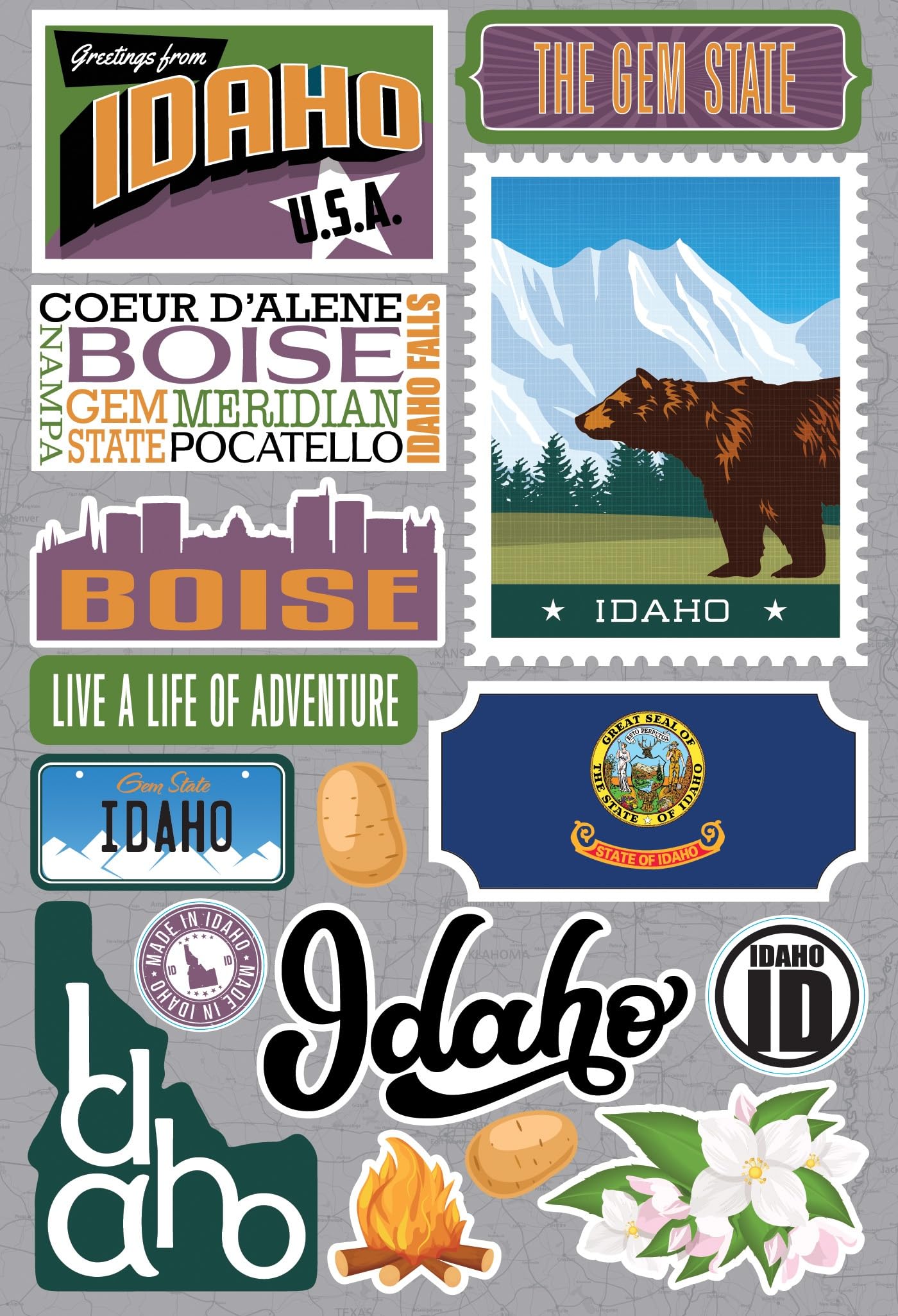 Stickers Dimensional Idaho pour décorer vos carnets de voyage américains