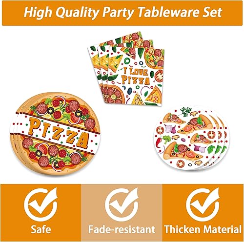 Miniatura 3 de Juego de vajilla para fiesta de cumpleaños de pizza sirve 24 platos de papel desechables de 7 pulgadas, platos de papel de 9 pulgadas, servilletas,