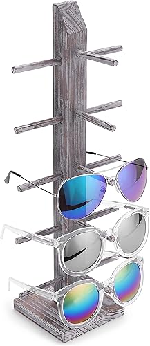 MyGift 5 pares de madera de granero para lentes de sol y gafas de sol de madera blanqueada, estante de almacenamiento multiusos de mesa para llavero