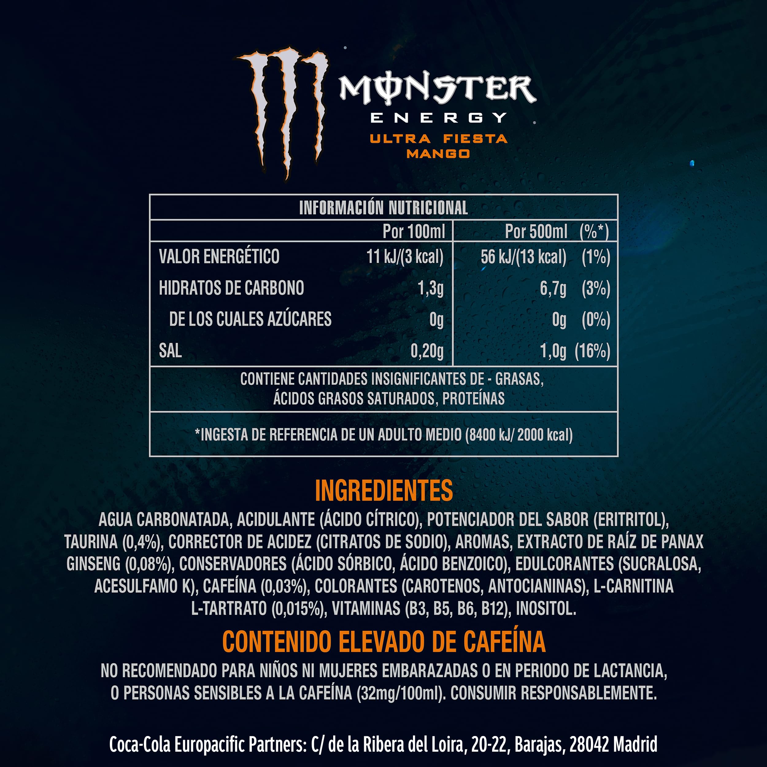 Monster Ultra Fiesta Sans Sucre 24x500ml (Pack 24 Canettes)