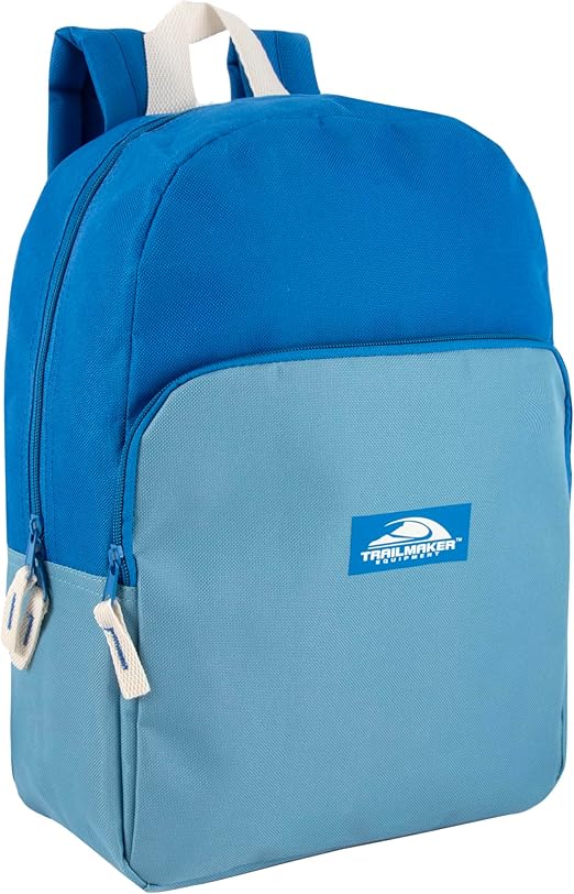 Color Block Backpacks for School Boys and Girls, 15 Inch Two Tone Colorful Small Travel Backpack for Kids (Blue)