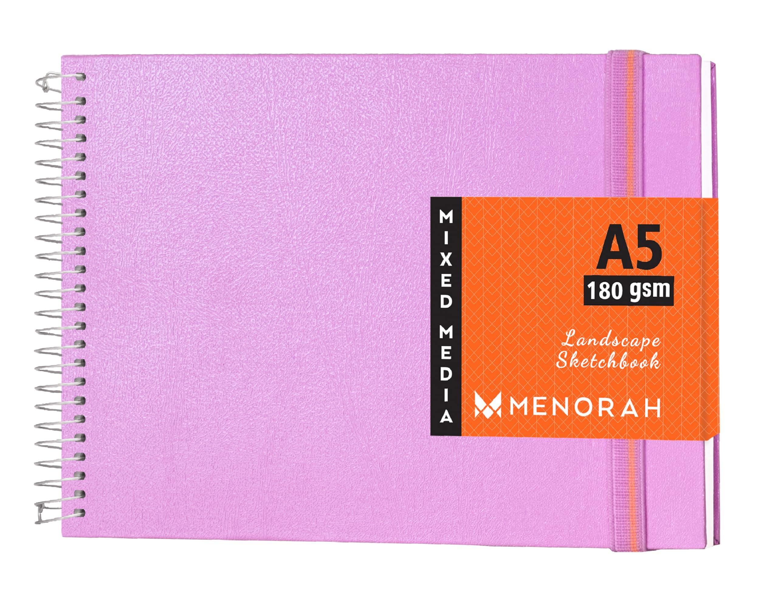 MENORAH - A5 - Artist Sketchbook - 180 GSM- Spiral Bound, Sketch Book - 100 Pages/50 Sheets (Size 14.8 cm x 21.0 cm) - Solid Metal Spiral - Drawing Book - Landscape (Lavender)
