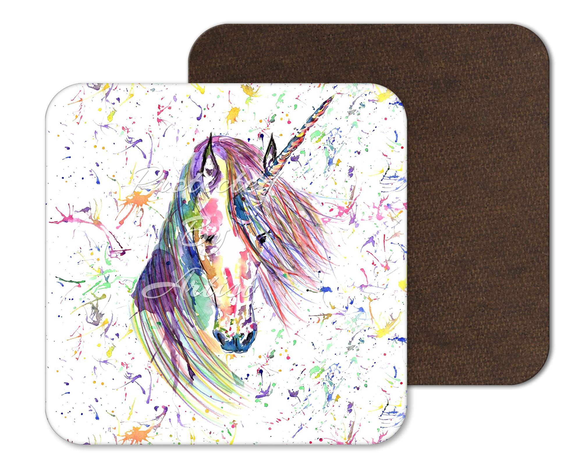Vixar Coffee Coaster Unicorn Coasters Watercolour Art Gift Work Office Dining Tea (1)