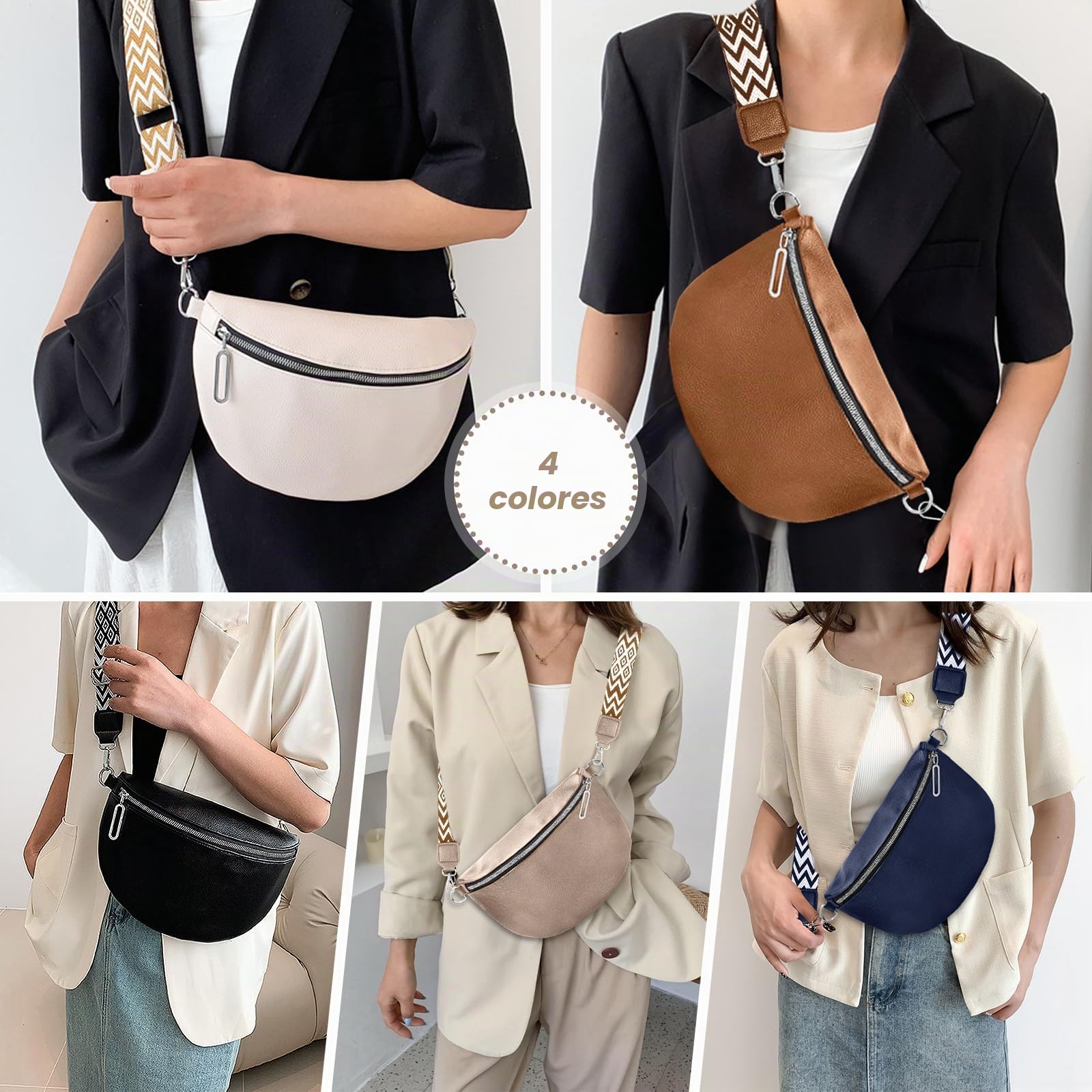 Bolso de Mujer Señoras Pequeño, Bolso Crossbody Señoras Correa Ancha, Riñonera Señoras Estiloso Cuero Repelente al Agua, Elegantes Bolsos Modernos con Correa de Mujer Desmontable