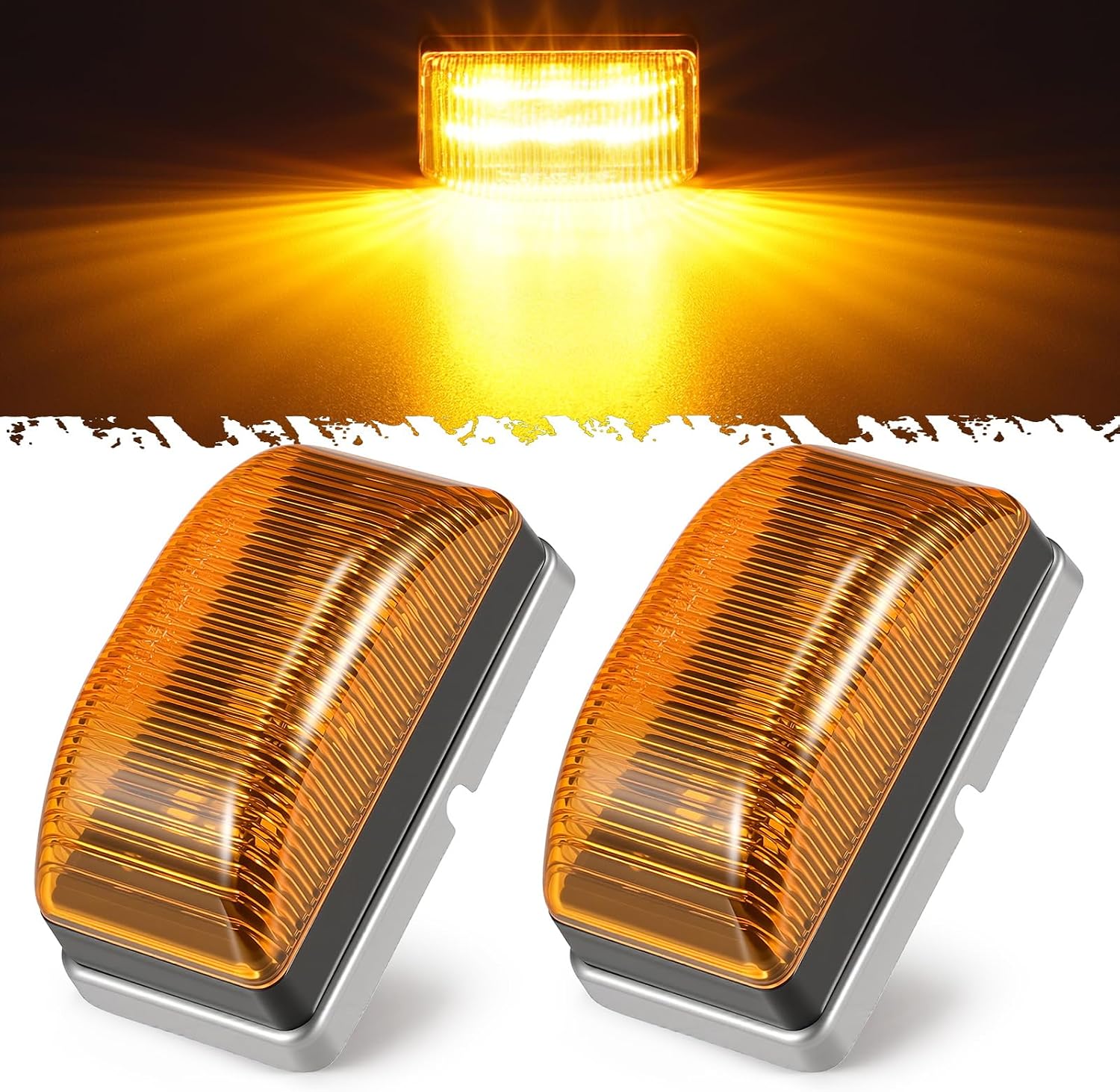 Partsam 2Pcs 2 Inch Amber LED Clearance Trailer Marker Lights, 6 LED Side Marker Lights for Truck Pickup Tractor RV Camper Motorhome, IP67 Waterproof, Surface Mount