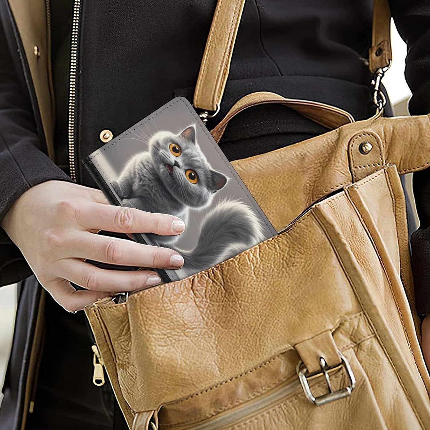 Cute Funny Grey Cats Pattern Passport Holder for Travel Essentials Ultra Slim Passport Wallet Leather Passport Cover Waterproof Travel Wallet Cute Passport Book Travel Accessories image 5