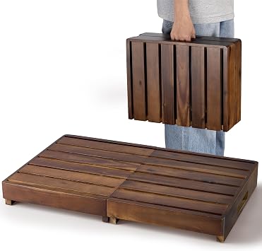 HOLANA 25in Foldable Wood Step Stool for Adults with Handles Walnut Color