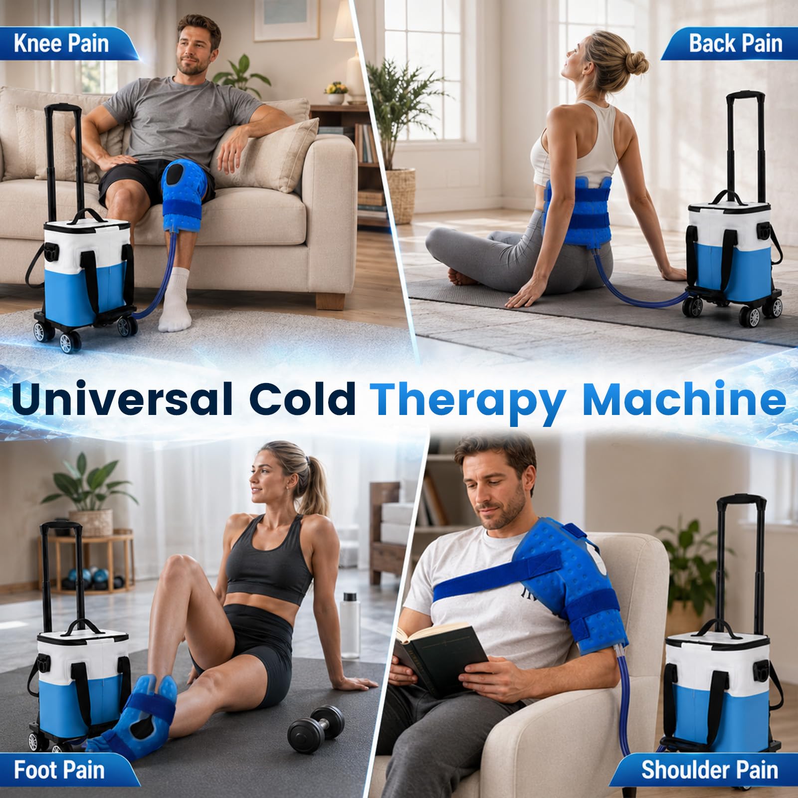 Máquina de terapia de frío para rodillas con barra telescópica y ruedas, dispositivo de terapia de frío 19L/20QT con temporizador, máquina de hielo portátil con 5 niveles de flujo para alivio del