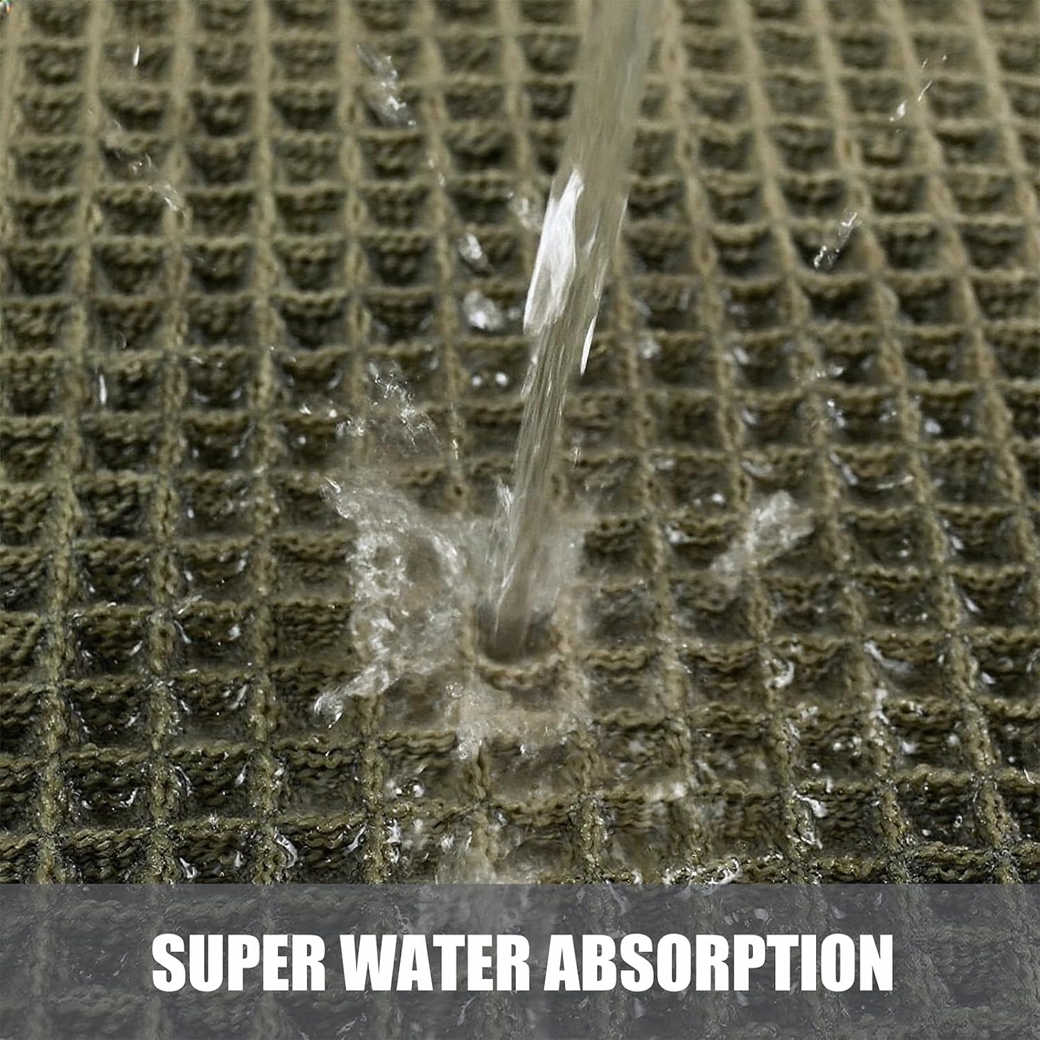 Set of 2 Waffle Bathroom Rugs, Non Slip Absorbent Waffle Knit Bath Mat for Shower Floor, Tub and Bathroom Door, Ultra Soft Quick Dry, Olive Green, 17"x24"+18"x30"