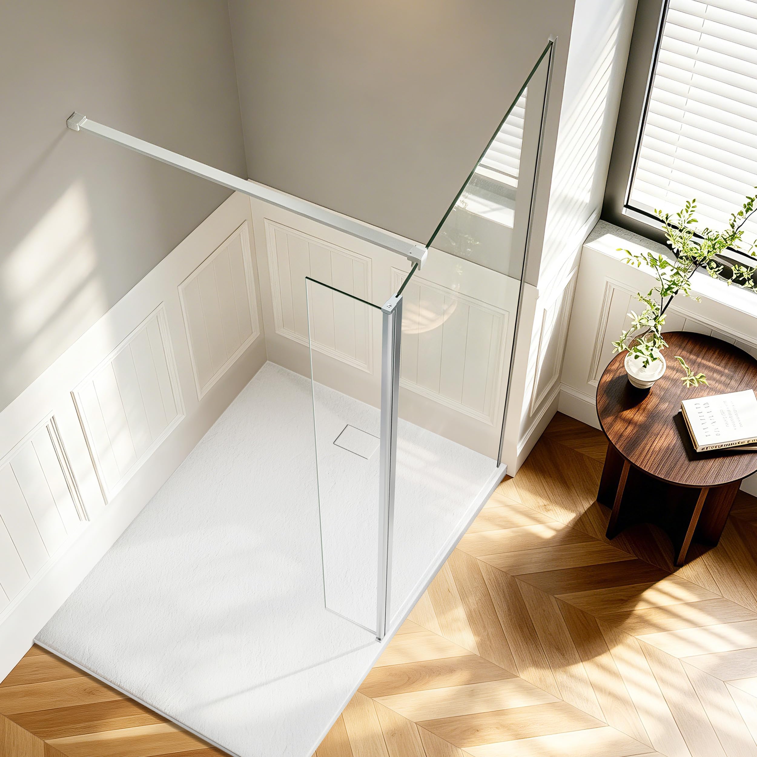 i-Homare 300 x 1900mm Shower Flipper Panel, Hinged Screen for Wetroom Enclosure, 6mm Glass, Chrome Aluminum Frame, 180° Rotation