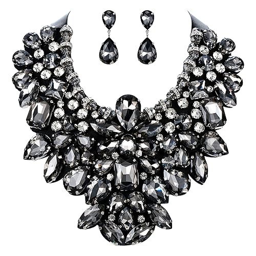 Costume Jewelry for Women, 9 Colors Rhinestone Crystal Statement Necklace
