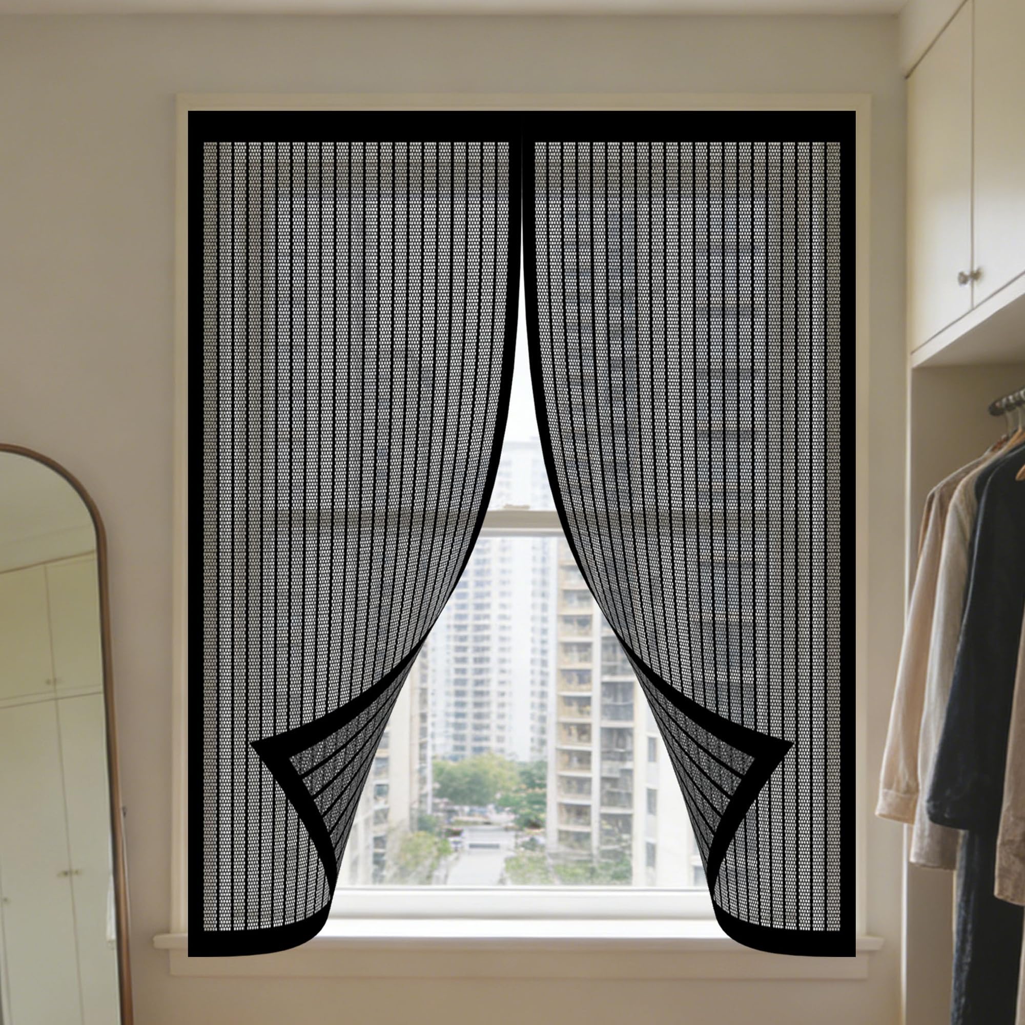 Moustiquaire de porte pour balcon et salon rideau aimanté noir pour aérer la chambre