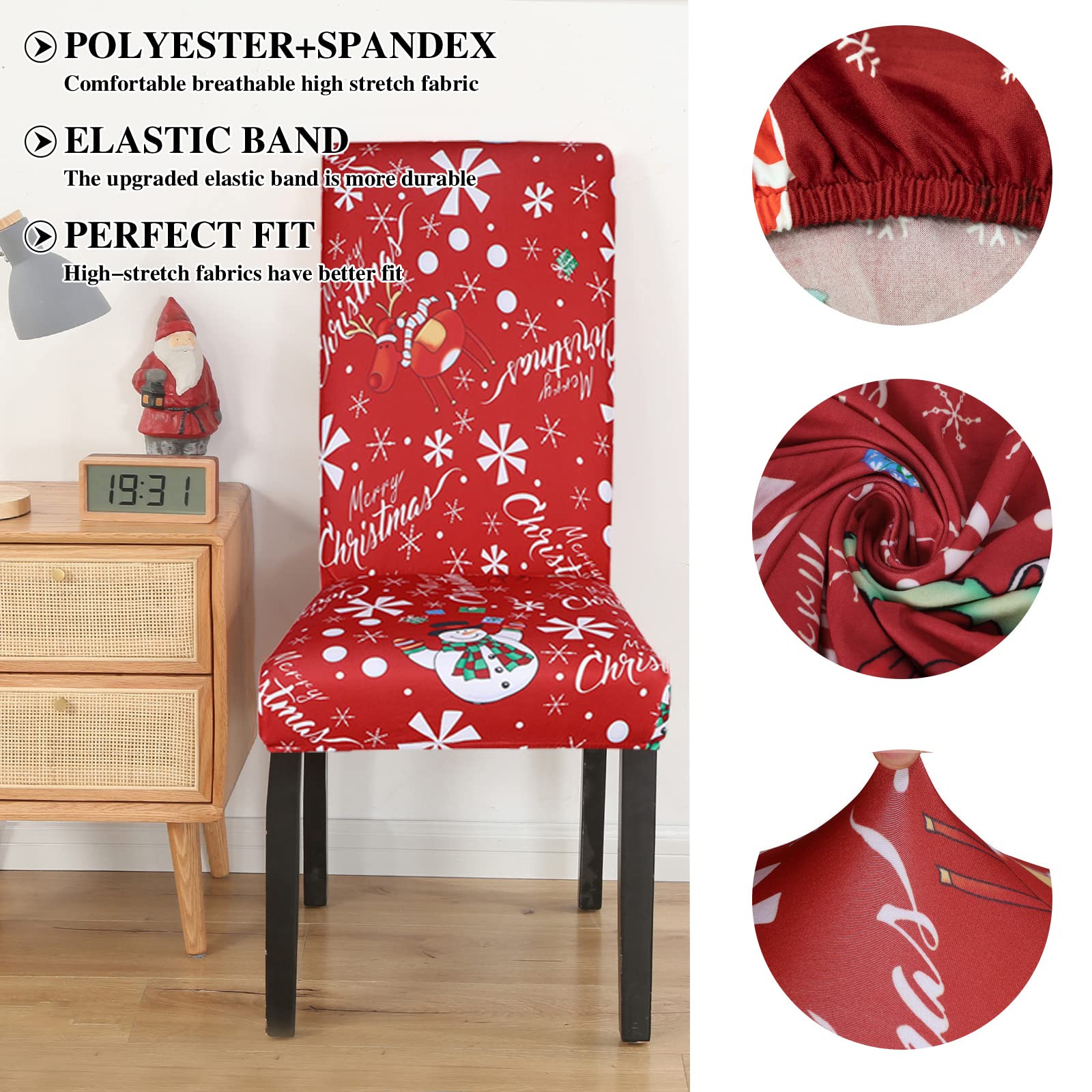 Jaotto Coprisedie Natalizie 6 Pezzi Coprisedia Elasticizzati con Schienale Fodere Coprisedie Universale per Sala da Pranzo Cucina Natale Coprisedia Lavabile Coperture per Sedie,Pupazzo di Neve