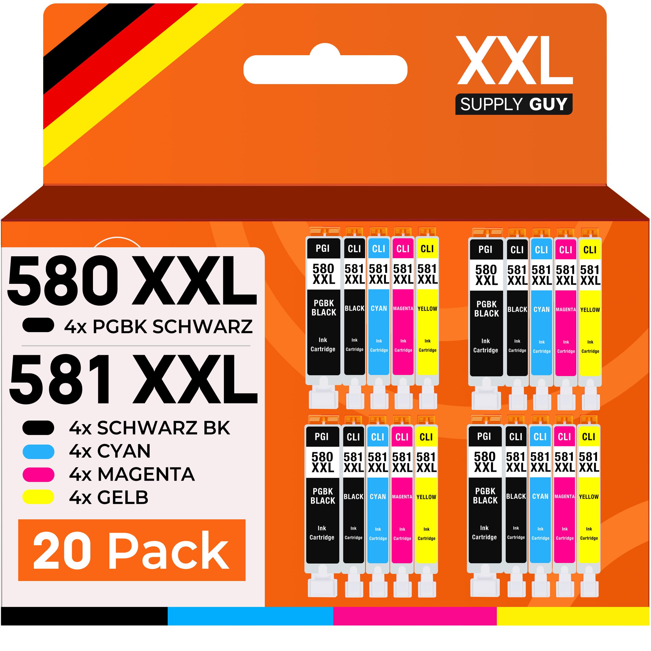 Supply Guy 580XXL 581XXL Druckerpatronen kompatibel mit Canon 580 581 Patronen passend für Pixma TR8550 TS705 TS705a TS6350 TS6350a TS6351 TS6351a TS6300 TS9550 Multipack 20x PGI-580 CLI-581 Patronen