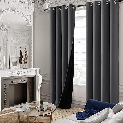 Miniatura 5 de Deconovo - Cortinas opacas 100% con forro, aisladas térmicamente, con reducción de ruido, certificadas por Oeko-TEX, con ojales en la parte Gris