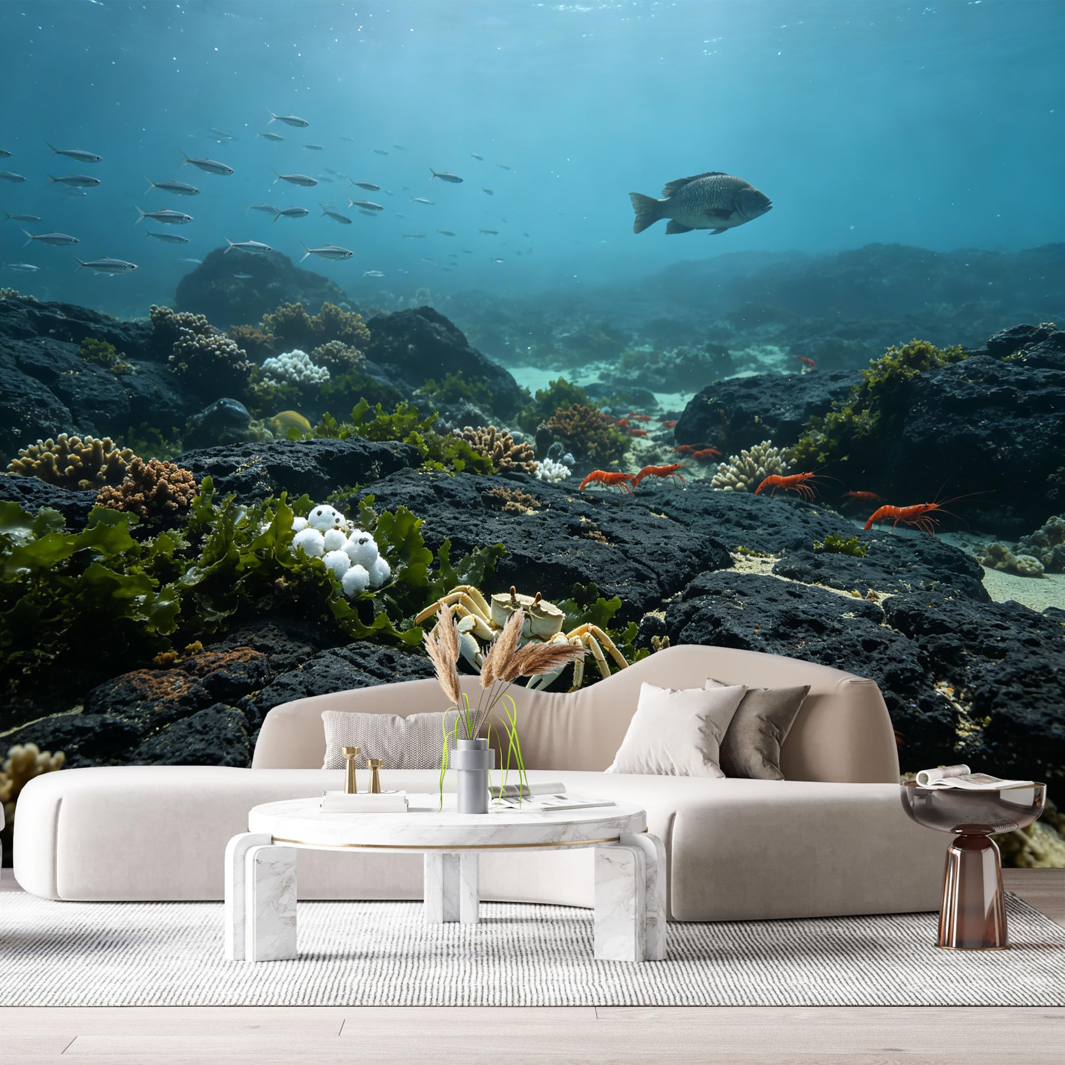 Custom Size Wall Murals Ocean Marine Tropical Reef Crab Shrimp Fish 3D SelfAdhesiveWall Fabric Removable Wallpaper Wall Decor for Living Room Bedroom Bathroom