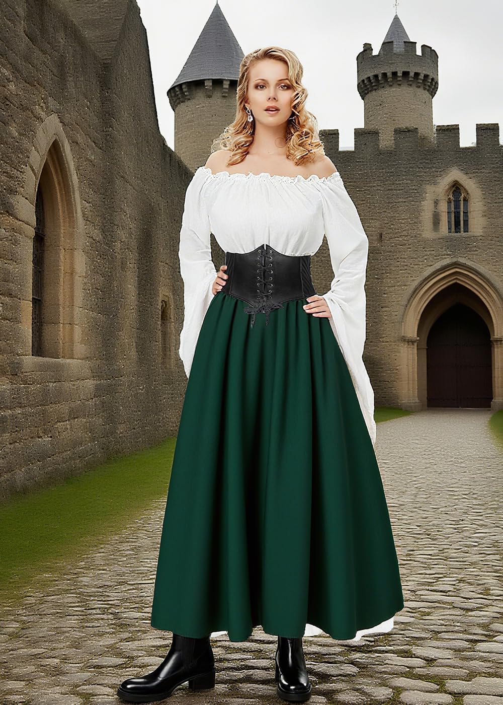 VNVNE Halloween Renaissance Fairy Pirate Witch Costumes for Women, Medieval Victorian Vintage Peasant Cosplay Ren Faire Dress