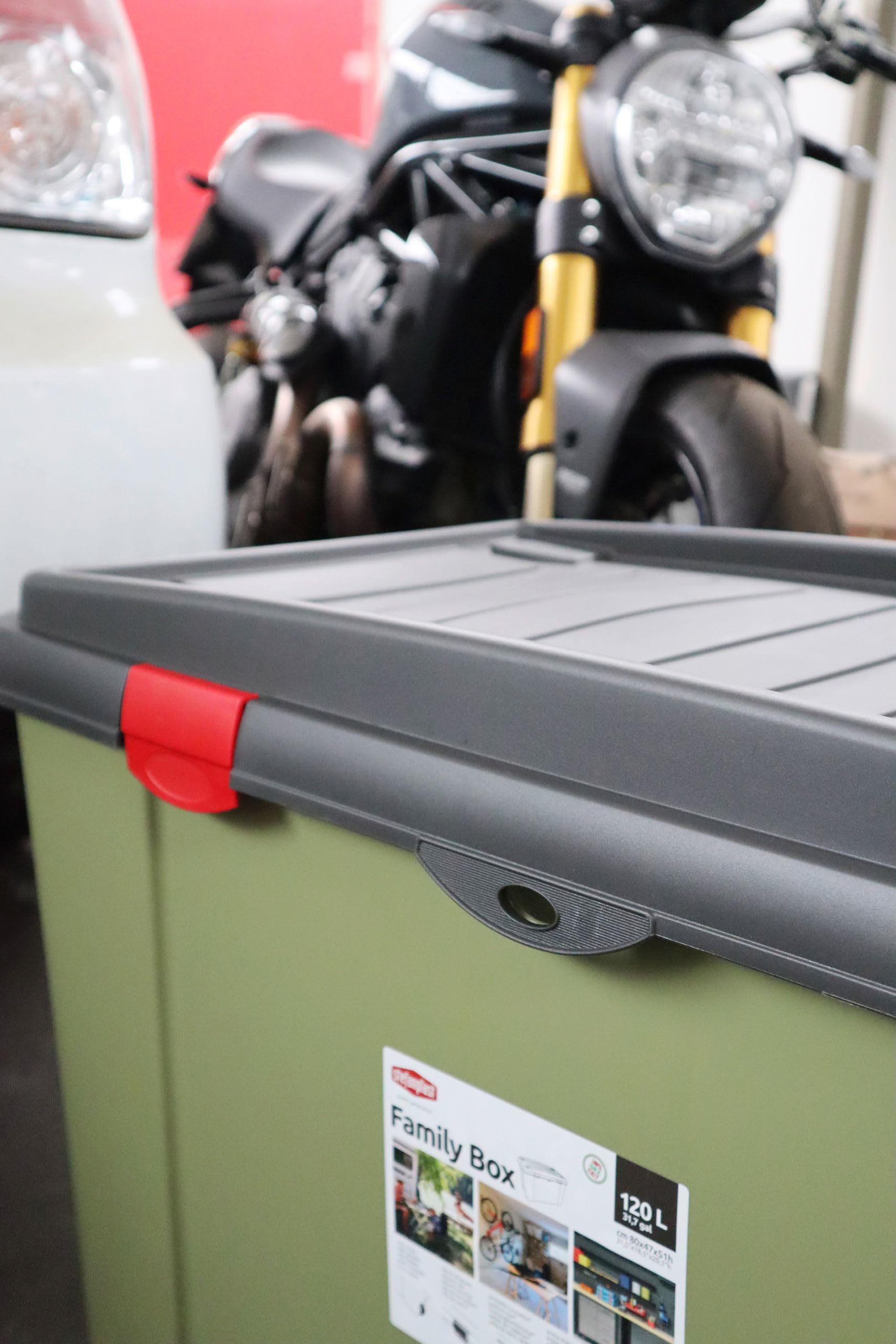 Stefanplast Scatola portaoggetti, Cassetta portaoggetti, Campingbox, olive/graphite, 79x47x51cm, Plastica, con 4 ruote, incl. Coperchio