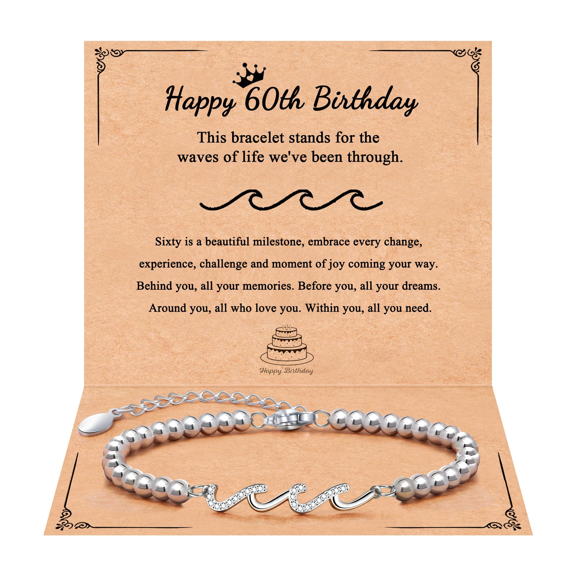 QWNHONEY Waves of Life Bracelet Inspirational Birthday Gifts for Bestie Sister 16th 18th 21st 30th 40th 50th 60th Birthday Gifts for Women
