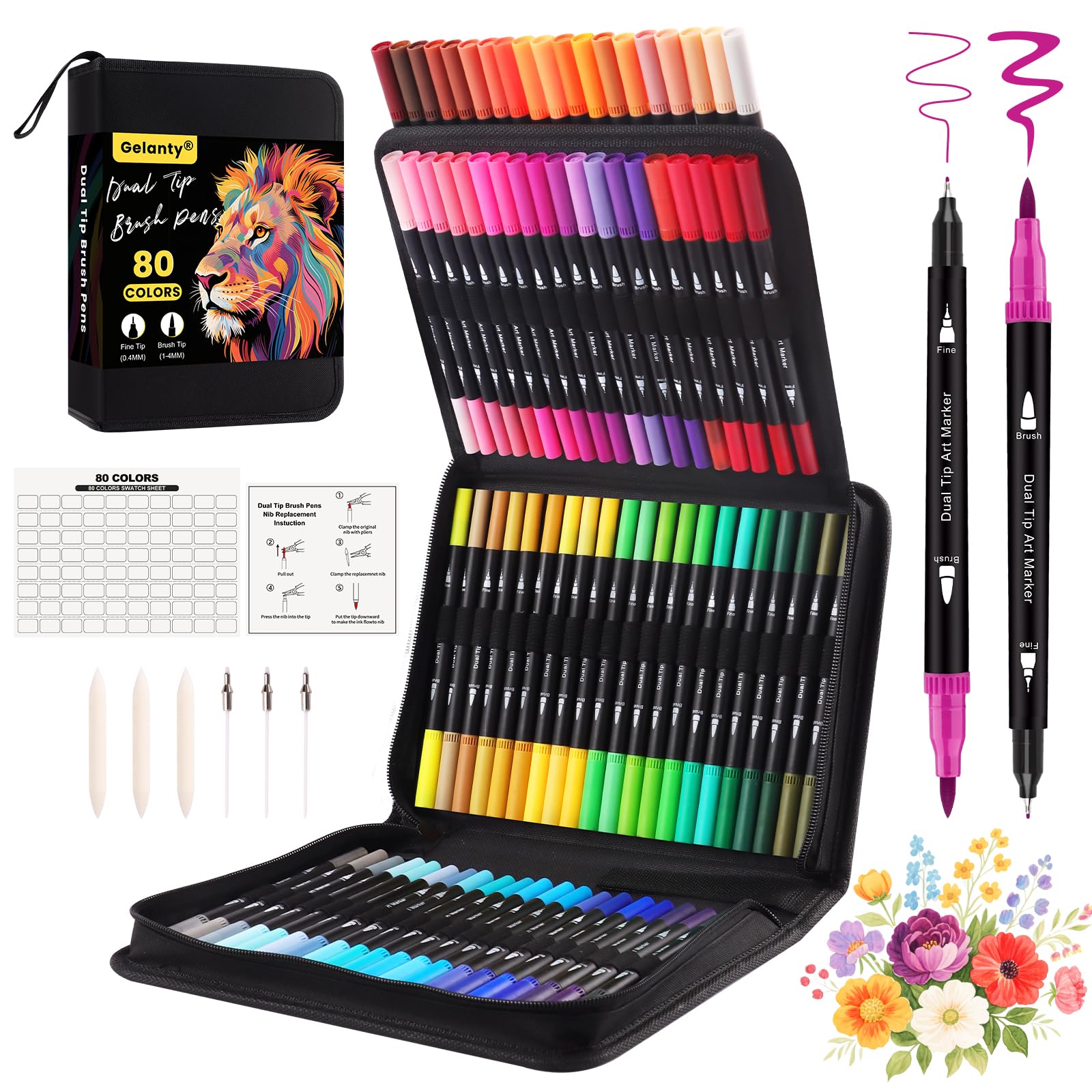 Lettering Markers, 80 Double Ended Brush Markers, Adults and Children, Lettering Markers, Double Tip Brush Pen for Watercolour Drawing and Calligraphy