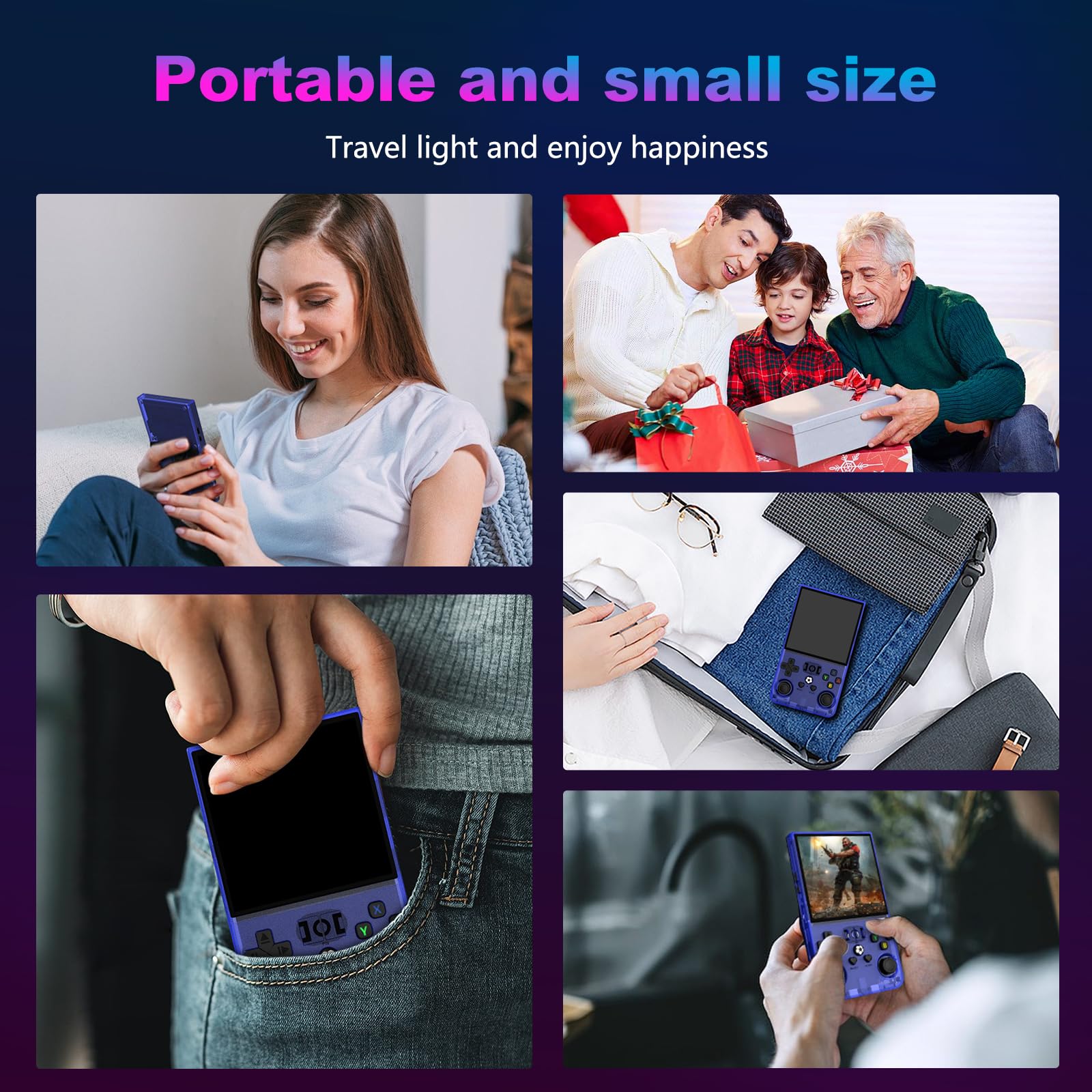 R36MAX Retro Handheld Game Console, 4.0 Inch 720x720 IPS Screen, Built-in 18,000+ Classic Game, Portable Hand Held Open Source Linux System, 4000mAh Battery Retro Gaming Console (Blue 64GB)
