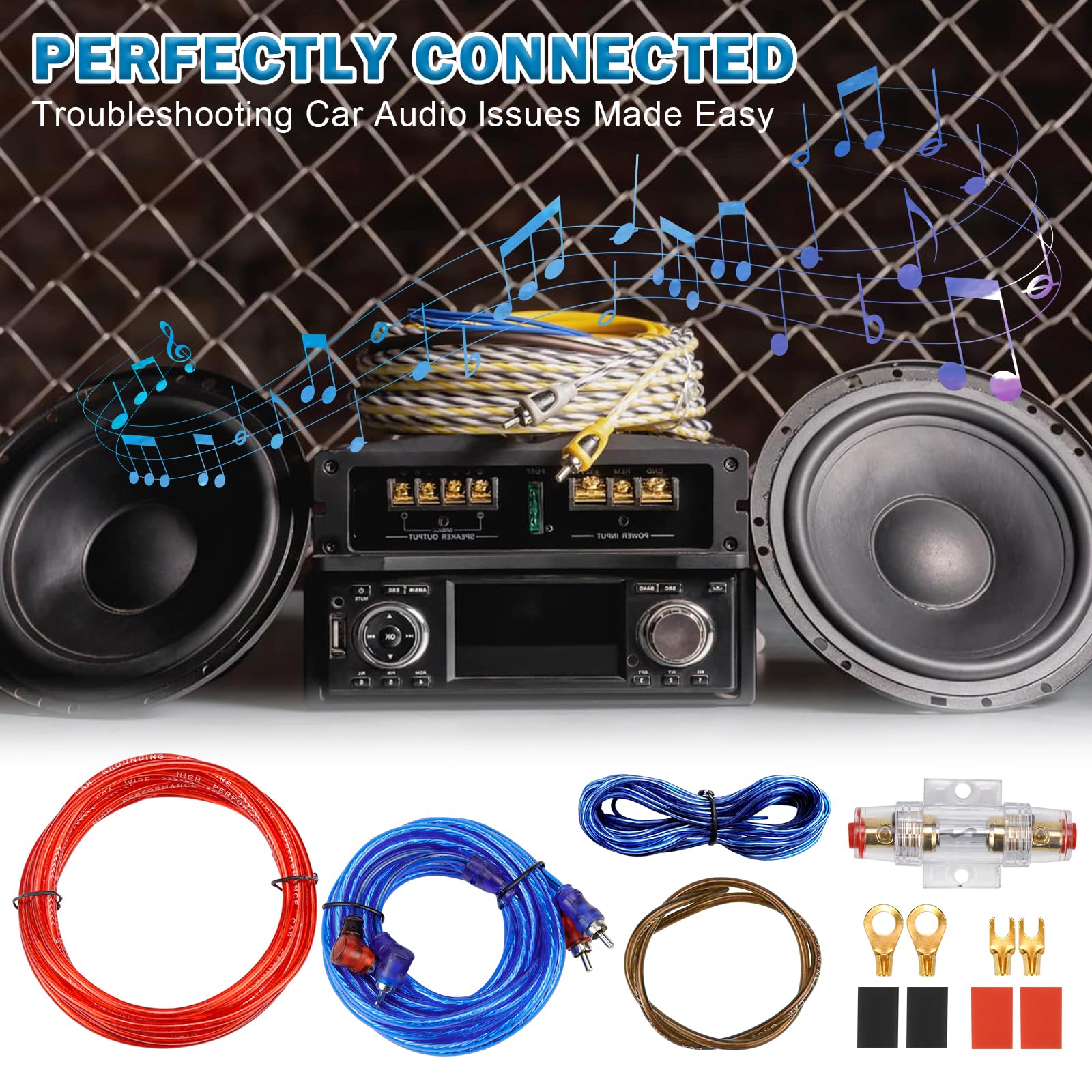 Kit Cablaggio Amplificatore Auto 10GA Kit Cavi Amplificatore per Auto Cavi per Amplificatore Subwoofer Audio AMP RCA con Fusibile per Auto Camion Moto