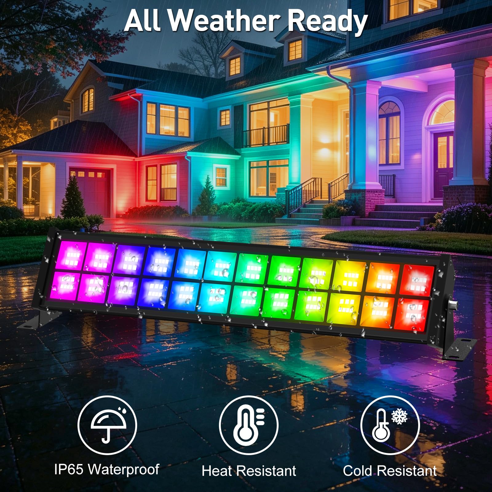 T-SUNUS Faretto LED RGB, da 72 W, per esterni, Wi-Fi, con controllo tramite app Bluetooth, IP66, impermeabile, per discoteca, palcoscenico, feste, Natale, Halloween, 2 pezzi
