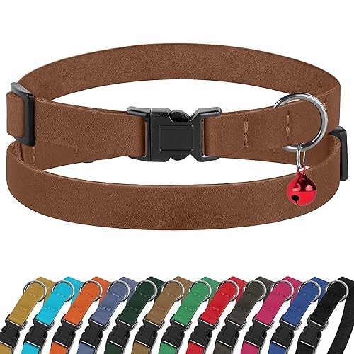 Breakaway Cat Collar Leather with Removable Bell - 13 Colors