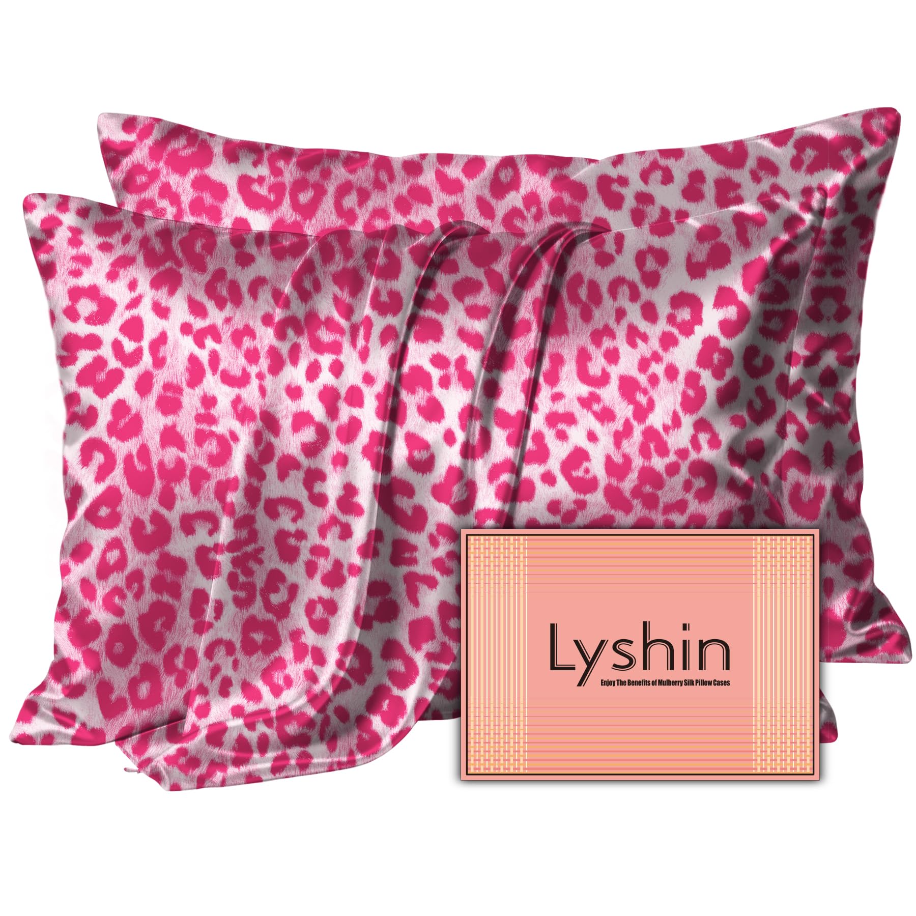 LYSHIN Silk Pillow Cases 2 Pack Standard Size with Zipper, Leopard