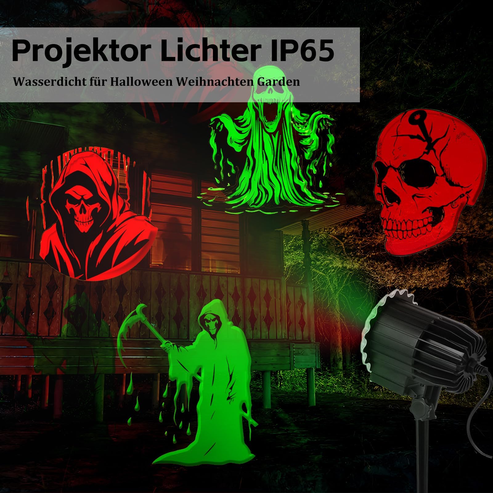 Halloween Deko Outdoor,Dynamische Projektor,Projektor Lichter IP65 Wasserdicht,Teufelsgesicht Halloween Deko Lichter für Garten Fenster Wand Hof Party,Projektorslichter Gartenbeleuchtung