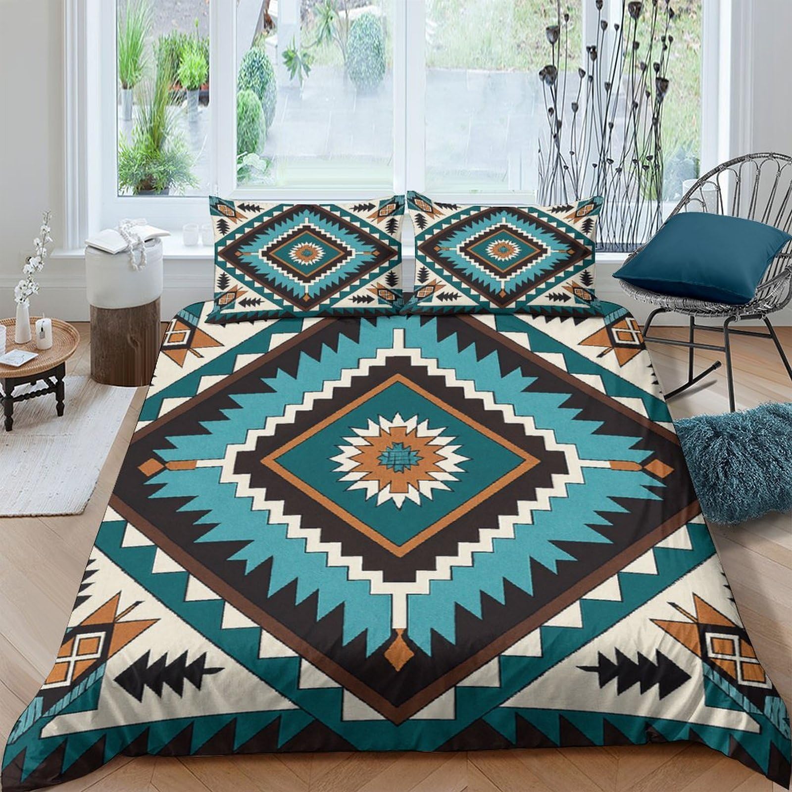 Ctjqhvkz Style-10 3D Printed Aztec Geometric Fitted Sheet Microfiber Soft Turquoise Tribal Mattress Cover For Bedroom Guest Room Decor Single（135X200cm）