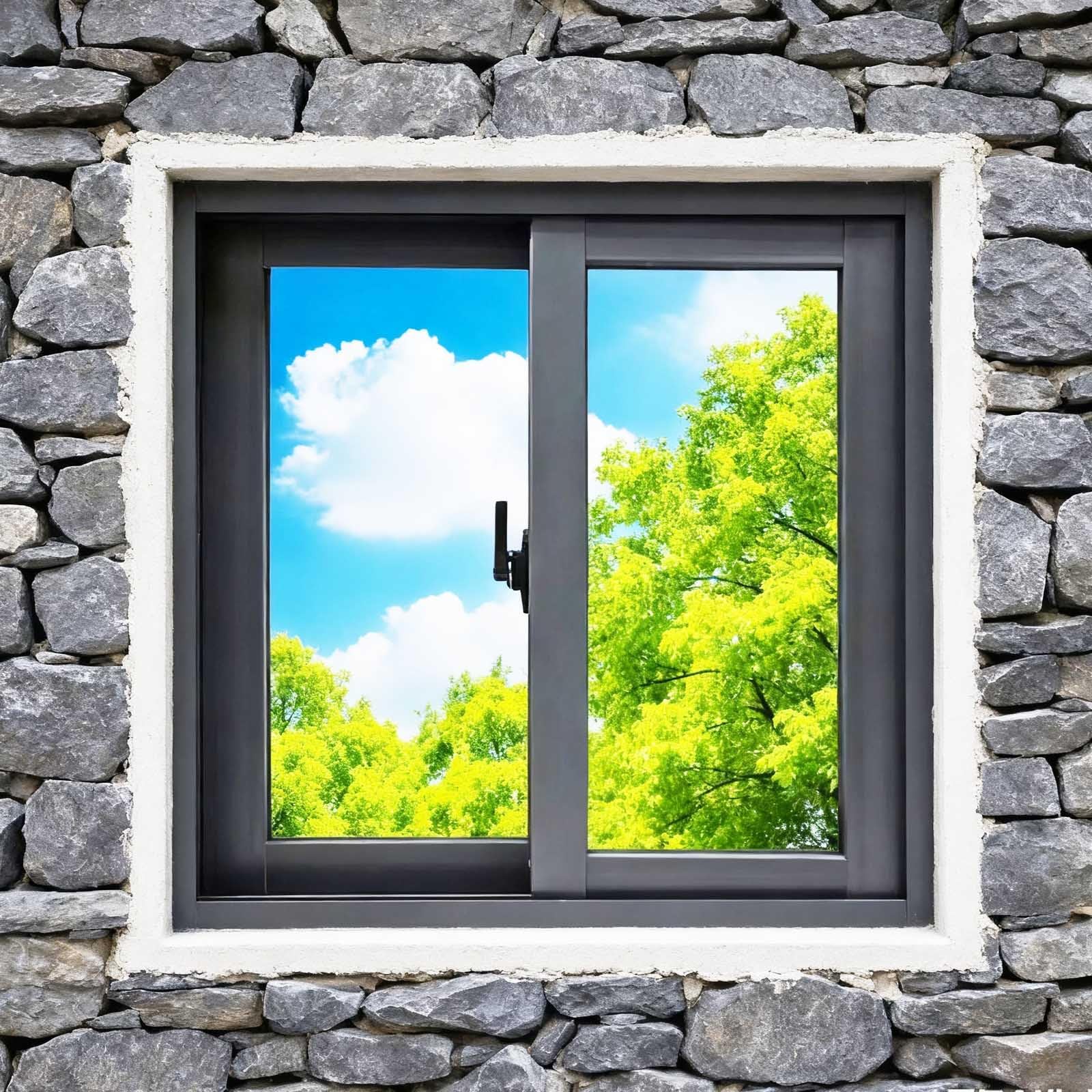 Ventana corredera de aluminio negro de 29x22" con vidrio templado para cobertizo