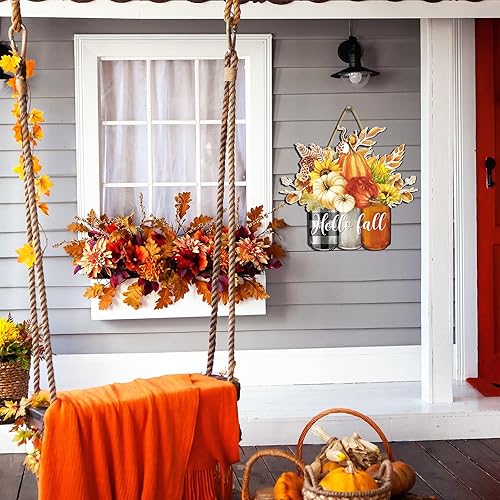 Miniatura 4 de Letrero de puerta de bienvenida de otoño, decoración colgante de calabaza de otoño, letrero de madera de Acción de Gracias, decoración de puerta de