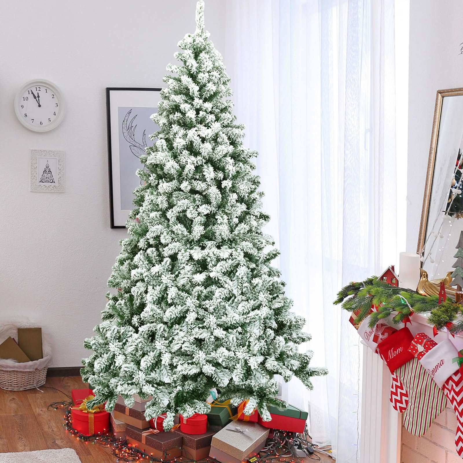 COSTWAY Albero di Natale Innevato da 135/180/225 cm, Albero di Natale con 400/928/1364 Rami Folti e Base di Metallo, Decorazione Natalizia per Casa, Ufficio e Negozio (225 cm)