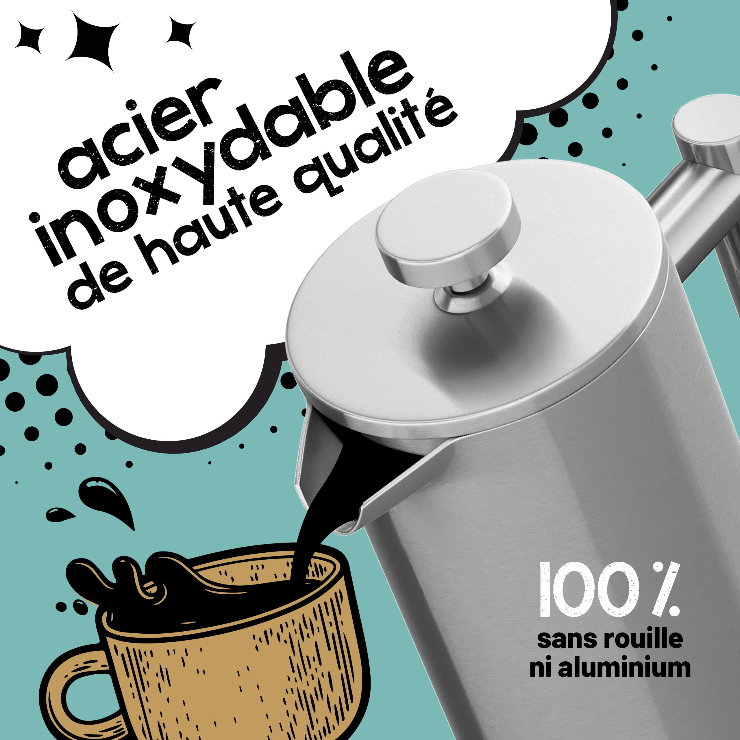 Morgenheld Cafetière à Piston 3 Tasses 600 ml Inox – Double Paroi Induction