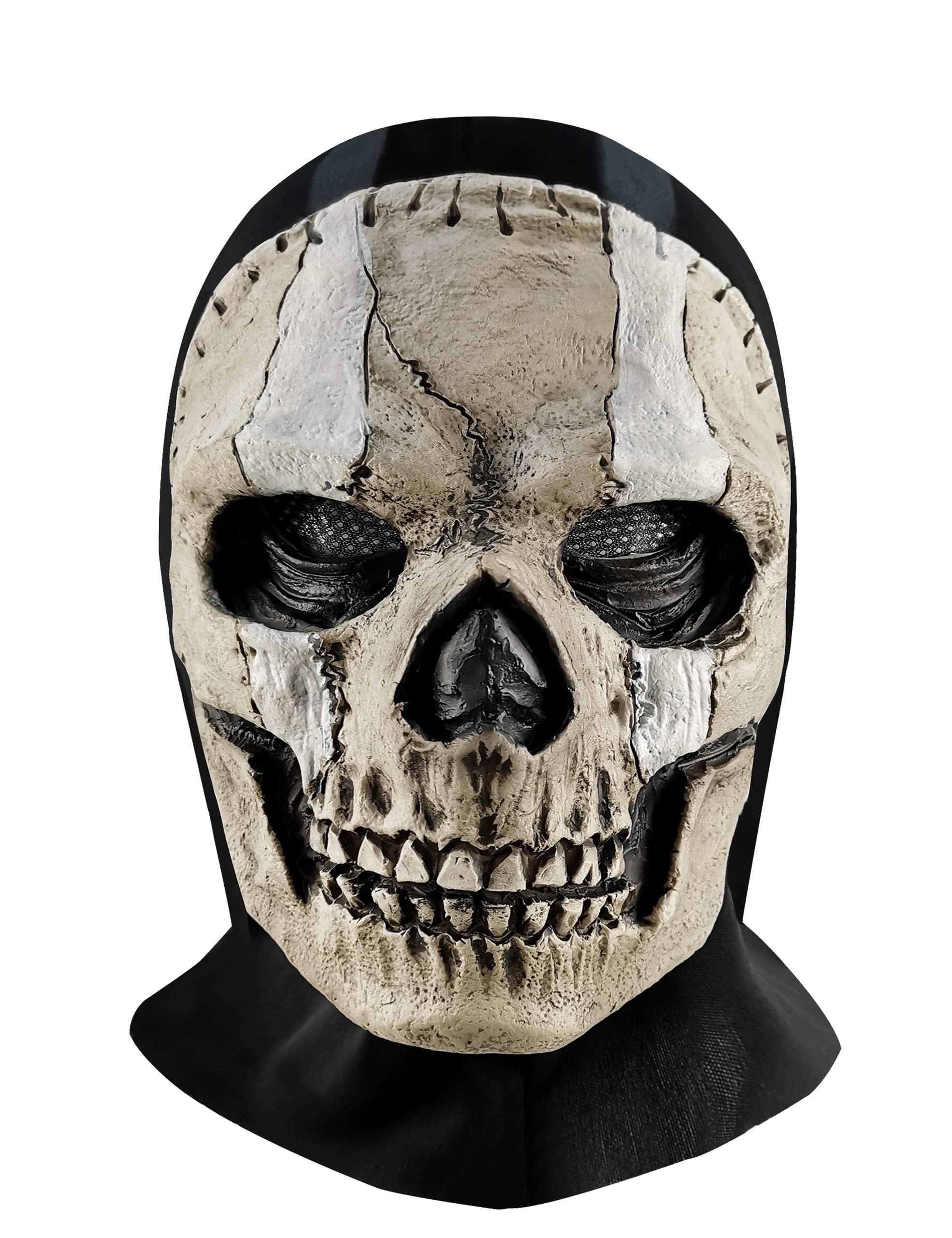 Unisex Ghost Skull Full Face Mask White Skeleton Gloves for War Game Outdoor Sport Halloween Party (style3, One Size)