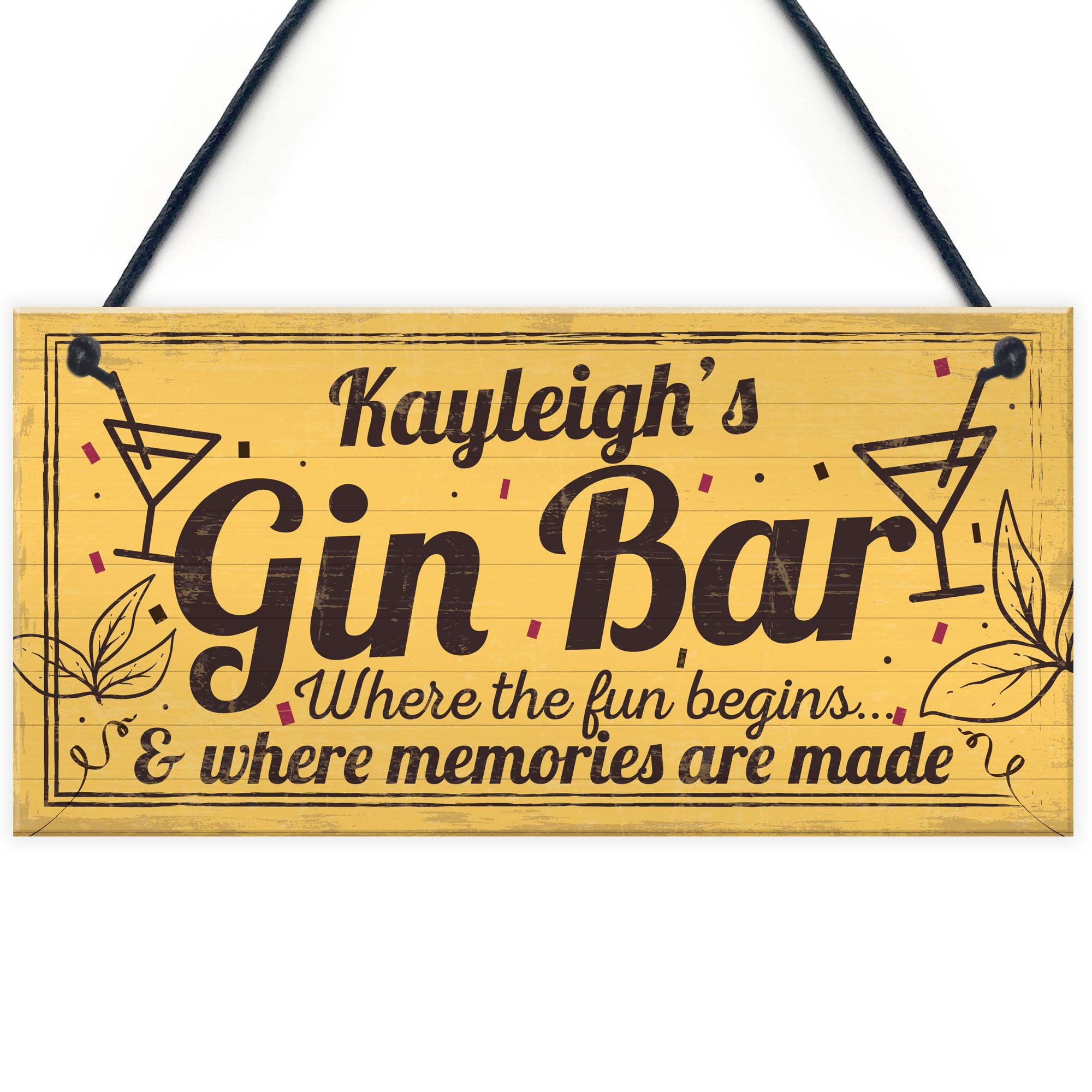 Red Ocean Personalised Gin Bar Signs - Gin Gifts for Women Gin Lovers - Home Bar Sign Gifts For Her - Home Pub Shed Bar Man Cave Home Bedroom Office Kitchen Gift - Gifts For Gin Lovers